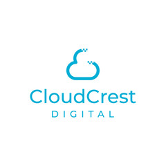 Cloud Crest Digital logo design merges technology with futuristic design for a high-tech brand identity corporate image editable vector.
