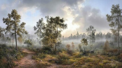 Misty Forest Path at Dawn (1)