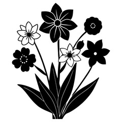 Spring Flowers Black Vector Illustration
