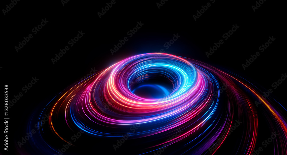 Wall mural abstract swirl of vibrant light trails on black background. dynamic and colorful, creating vortex ef
