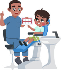 a Dentist Explaining about Teeth to a Kid on Dental Patient Chair