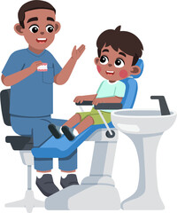a Dentist Explaining about Teeth to a Kid on Dental Patient Chair