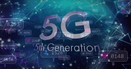 5G technology connecting with social media icons and network animation in background - Powered by Adobe