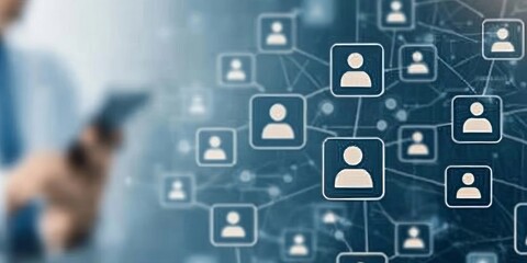 complex illustration of network and team connecting together in an array for business