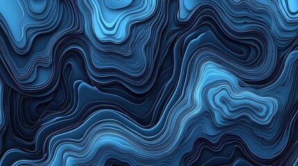 Abstract Blue Swirling Topographic Layers Digital Art Print
