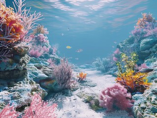 Naklejka premium Vibrant coral reef ecosystem teeming with aquatic life and biodiversity