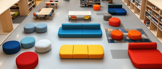 Colorful Modern Library Lounge Area Design