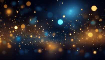 Obraz premium Magical starry bokeh overlay with tiny golden and blue dots. Blurred bokeh star lights background