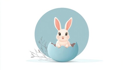 Obraz premium A cute bunny emerging from an eggshell, symbolizing new beginnings and innocence in a whimsical design.
