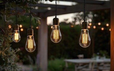 Glowing Edison Bulbs Hanging Outdoor String Lights Night Garden