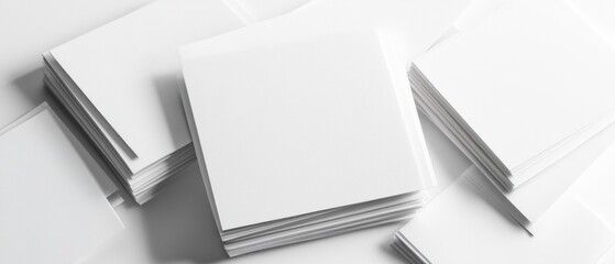 Stacks of Blank White Papers, Clean Minimalist Mockup for Branding and Design