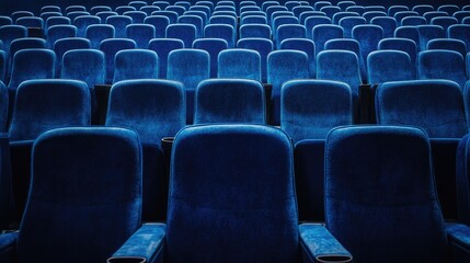 Fototapeta premium Rows of Empty Blue Velvet Cinema Seats