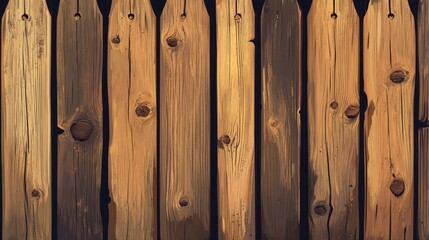 Fototapeta premium Rustic Wooden Fence Panels with Unique Grain Patterns and Natural Textures in Warm Tones and Shadows