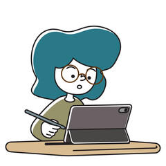 タブレット端末で集中して学習をする子供のベクターイラスト