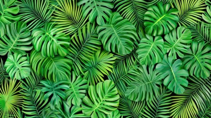 Tropical Lush Green Leaves Pattern