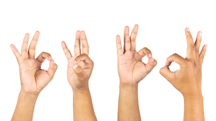 Set of men's hands in OK gesture isolated on white background. business concept