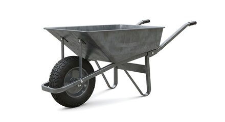 Isolated Wheelbarrow with Gray Metal Frame and Black Tire on White
