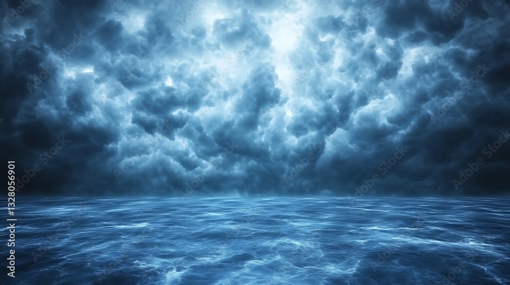 Poster dark storm clouds loom over a choppy ocean, creating a dramatic and moody atmosphere.