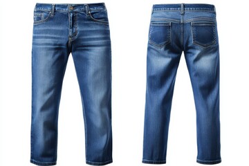 Classic blue straight-leg jeans displayed in front and back view