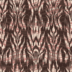 Seamless ikat pattern inspired by Uzbek traditional ornaments. Vibrant tribal textile design with geometric zigzag lines, perfect for wallpaper, fabrics, ethnic decor, and fashion prints.