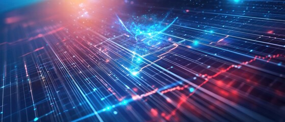 Obraz premium Abstract Digital Network: Glowing Lines and Data Streams in a Futuristic Cyberspace