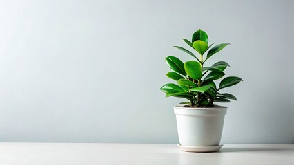 Fototapeta premium Elegant Minimalist Green Potted Plant on White Background - Perfect for Home Decor, Interior Design, and Nature Aesthetics