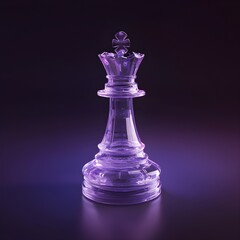 Glowing Purple Glass Chess Queen on Dark Background