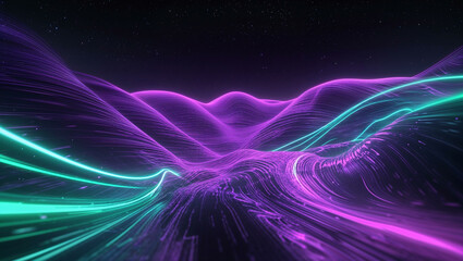 Fototapeta premium Fluorescent Green and Electric Blue Waves Background