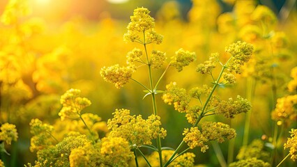 Obraz premium Galium Verum: Golden Flower Photography, Wild Plant, Meadow, 2020, Herbal Photography, Nature Photography