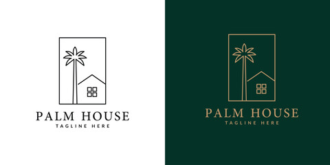 palm house logo line art icon vector illustration
