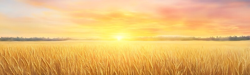 Fototapeta premium Golden fields basking in a warm sunset glow, creating a serene landscape.