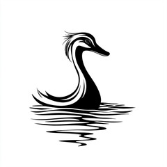 Naklejka premium Elegant Black and White Vector Logo of a Swan in Serene Water