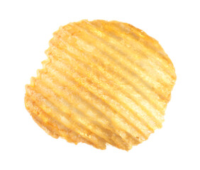 One tasty ridged potato chip in air isolated on white