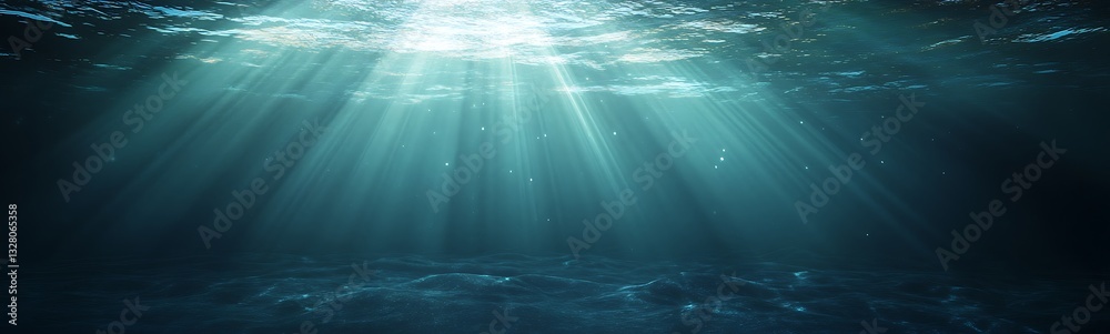 Aufkleber Underwater scene with sun rays penetrating the surface, creating a serene ambiance.
