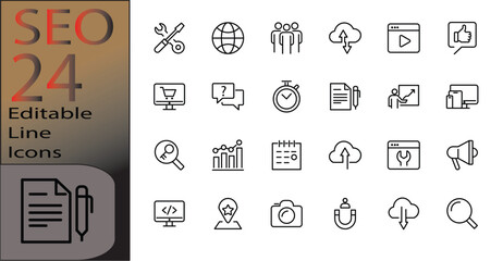 Search Engine Optimization icon set Line cannot be edited already expanded and merged