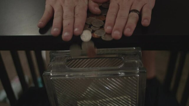 Putting Money Into a Jar or Piggy Bank by the load