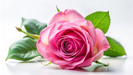 Beautiful Pink Rose Blossom Isolated on White Background - Elegant Floral Photography, Nature's Beauty, Romantic Decor, Floral Arrangement, Soft Pink Petals, Symbol of Love and Joy
