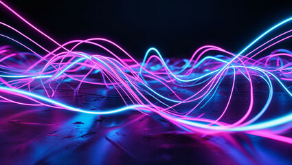 Abstract Digital Neon Wire Waves Background