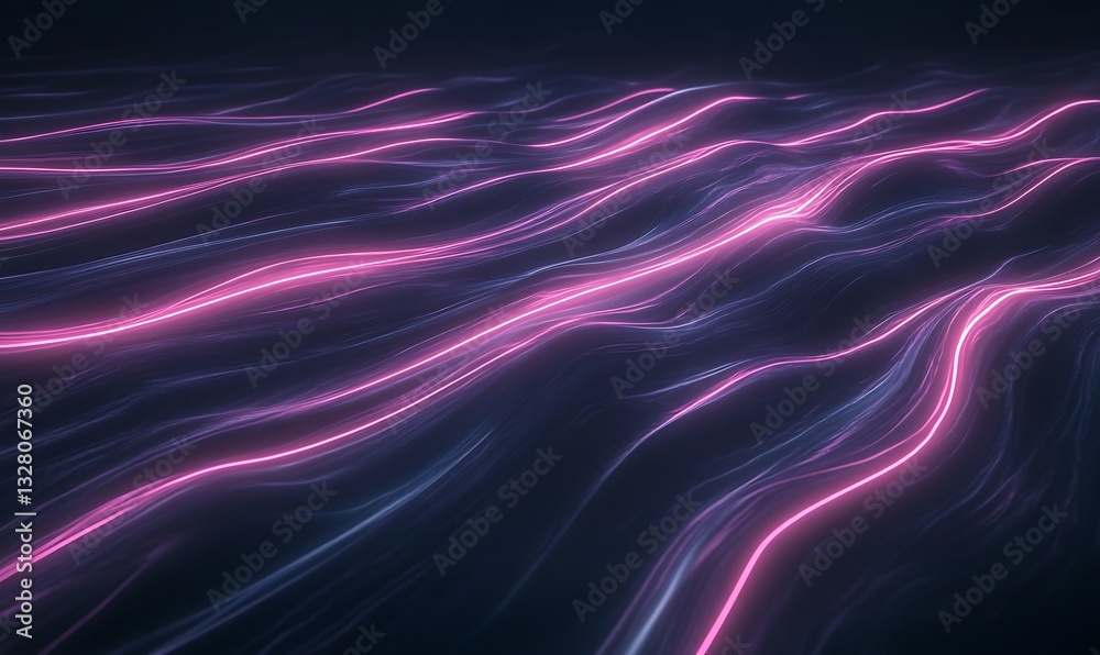 Poster Abstract waves of pink and blue light create a dynamic, flowing pattern in a dark space.