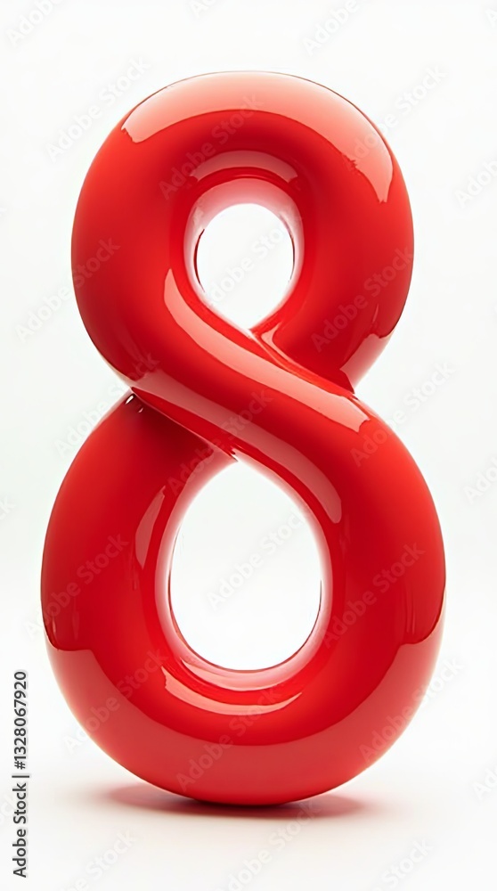 Poster a red and white number 8 is shown in a curved shape