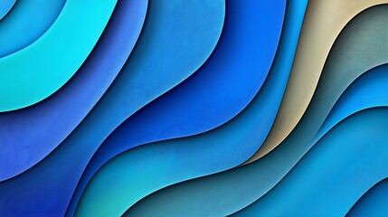 Obraz premium Abstract layered waves of blue hues, smooth gradients; suitable for website backgrounds, designs, or print