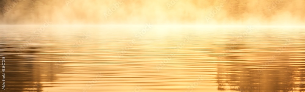 Poster Golden light reflects on a calm water surface, creating a serene and tranquil atmosphere.