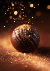 Exquisite chocolate truffle dusted with luxurious gold powder perfection