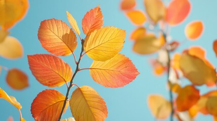 Obraz premium Orange and Yellow Autumn Leaves Against a Blue Sky