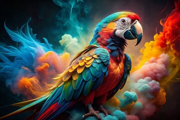 Obraz premium Majestic Parrot in Colorful Smoke, Mystical Bird Photography