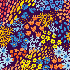 Seamless pattern with ditsy wild meadow flowers. Сolourful cute floral summer background. Can be used for wrapping, textile, print, banner, brochure, label, wallpaper, greeting card	