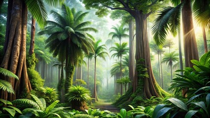Fototapeta premium Majestic Rainforest Giants: Isolated Giant Trees on White Background