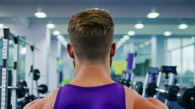 Fit Transgender Man Working Out in Gym, Muscular Back and Blonde Hair, Fitness Motivation Image, Emphasizing Strength and Confidence in a Modern Workout Environment with Bright Lighting