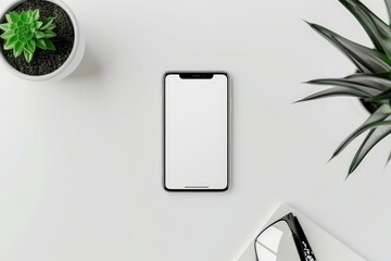 A minimalist white phone on a clean white background, perfect for branding, advertising, etc.