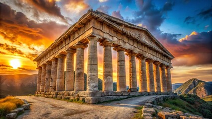 Obraz premium Majestic Segesta Temple Ruins: Ancient Sicilian Architecture at Dawn